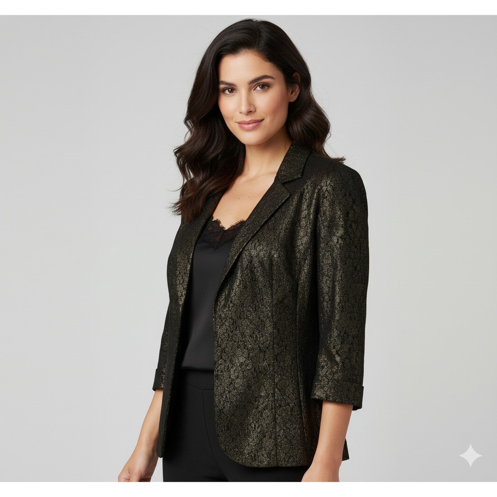 Vintage Alberto Makali Metallic Lace Blazer 8 M Black‎ Gold Formal Party Holiday